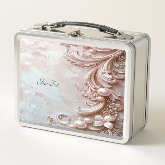 Pink Ornate Pearl and Floral Lunchbox (Voorkant)