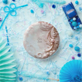 Pink Ornate Pearl and Floral Papieren Kommen (Feest)