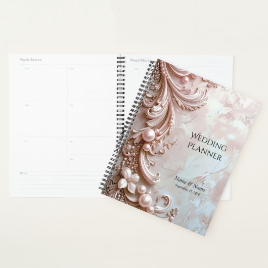 Pink Ornate Pearl and Floral Planner (Devant avec enveloppe)
