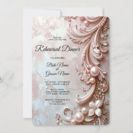 Pink Ornate Pearl and Floral Rehearsal Dinner Kaart