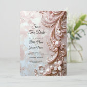 Pink Ornate Pearl and Floral Save the Date (Debout devant)