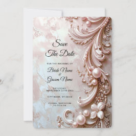 Pink Ornate Pearl and Floral Save the Date