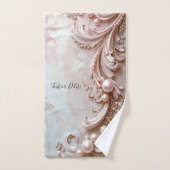 Pink Ornate Pearl and Floral Towel Set (Serviette à main)