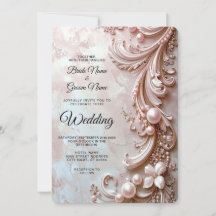 Pink Ornate Pearl and Floral Wedding Invitation