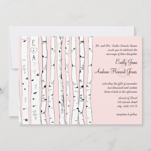 PINK OU TOUTE COULEUR Birch Tree Invitations de ma (Devant)