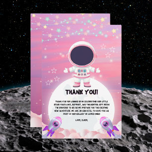 Pink Outer Space Little Explorer Baby shower Bedankkaart