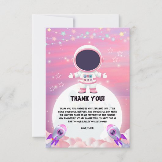 Pink Outer Space Little Explorer Baby shower Bedankkaart (Voorkant)
