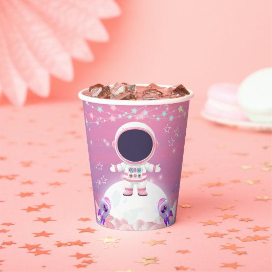 Pink Outer Space Little Explorer Baby shower Papieren Bekers (Insitu)