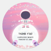Pink Outer Space Little Explorer Baby shower Ronde Sticker (Voorkant)