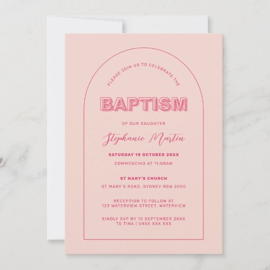 Pink Outline Bold Type Baptism Invitation (Devant)