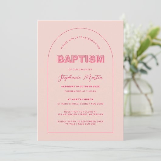 Pink Outline Bold Type Baptism Invitation (Debout devant)