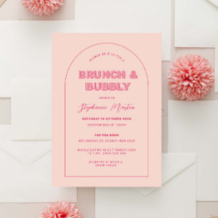 Pink Outline Bold Type Brunch & Bubbly Invitation
