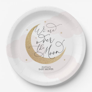 Pink Over the Moon Baby shower Papieren Bordje
