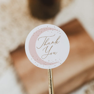 Pink Over the Moon Girl Baby shower Ronde Sticker