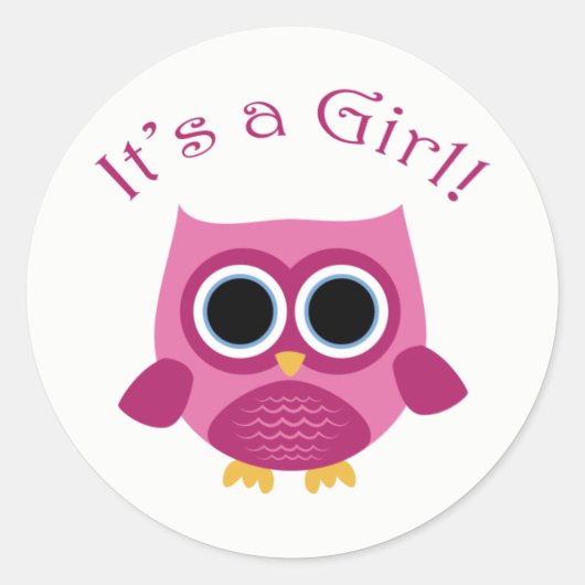 Pink Owl Baby shower Stickers - Het is een meisje! (Voorkant)