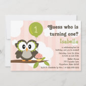 Pink Owl Birthday Party Invitations (Any Age) Kaart (Voorkant)