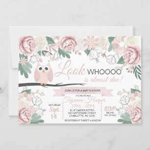 Pink Owl Floral Baby shower Invitation Kaart