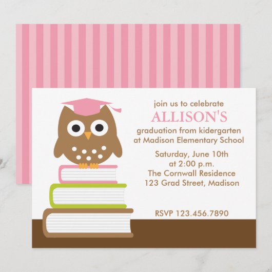 Pink Owl Girls Afstuderen Kaart (Voorkant / Achterkant)
