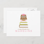 Pink Owl Kindergarten Afstuderen Bedankt Briefkaart (Voorkant / Achterkant)