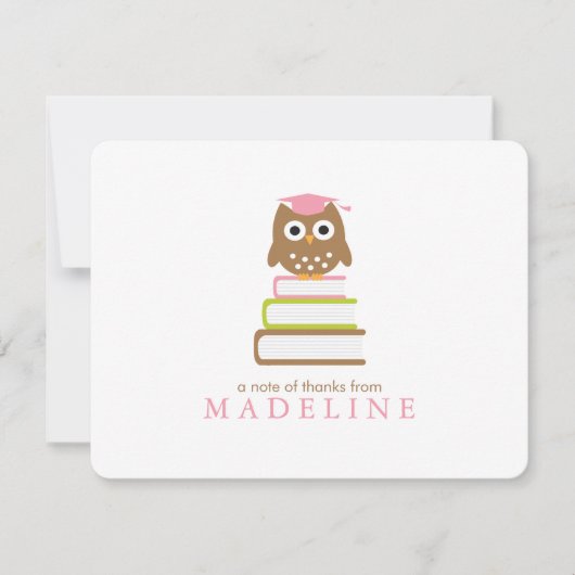 Pink Owl Kindergarten Afstuderen Hartelijk dank Bedankkaart (Voorkant)