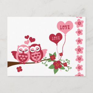 Pink Owl Love Briefkaart