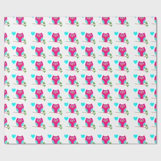 Pink Owl Pattern Wrapping Paper Cadeaupapier (Vlak)