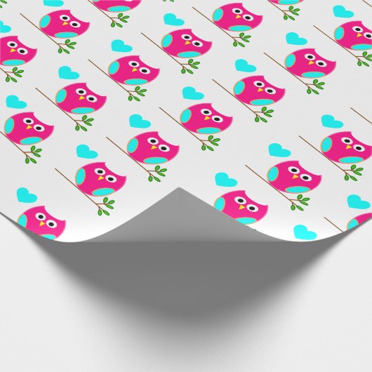 Pink Owl Pattern Wrapping Paper Cadeaupapier (Hoek)