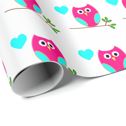 Pink Owl Pattern Wrapping Paper Cadeaupapier (Rol Hoek)