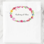 Pink Paars Greenery Spring Flowers Floral Modern Ovale Sticker (Tas)