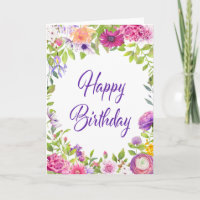 Pink Paars Summer Floral Happy Birthday