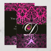 PINK PAARSE BLACK DAMASK MONOGRAM Amethyst Fuchsia Kaart (Voorkant / Achterkant)