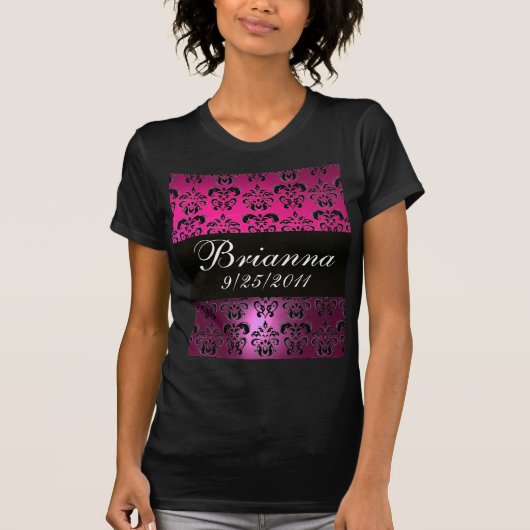 PINK PAARSE BLACK DAMASK T-SHIRT (Voorkant)