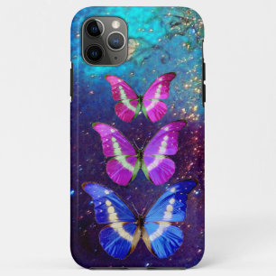 PINK PAARSE BLAUWE BUTTERFLIES IN GOUDEN SPARKLES iPhone 11 PRO MAX HOESJE