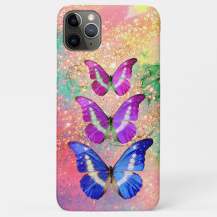 PINK PAARSE BLAUWE BUTTERFLIES IN GOUDEN SPARKLES iPhone 11 PRO MAX HOESJE