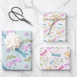 PINK PAARSE BLAUWE WATERVERF DRAGONFLIES INPAKPAPIER VEL