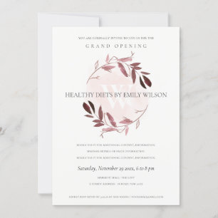PINK PAARSE FOLIAGE WREATH GRAND OPENEN INVITE BEDANKKAART