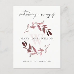 PINK PAARSE FOLIAGE WREATH MEMORIAL DANK U UITNODIGING BRIEFKAART