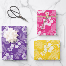 PINK PAARSE GEEL TROPISCHE HIBISCUS-STROMEN INPAKPAPIER VEL