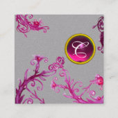 PINK PAARSE MAGIC BERRIES GEMSTONE MONOGRAM Grey Vierkante Visitekaartje (Achterkant)
