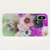 PINK PAARSE ROZEN, WITTE ANEMONERSTROMEN MONOGRAM Case-Mate iPhone CASE (Achterkant (horizontaal))