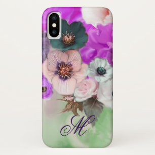 PINK PAARSE ROZEN, WITTE ANEMONERSTROMEN MONOGRAM iPhone X HOESJE
