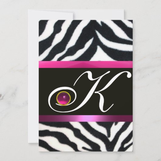 PINK, PAARSE ZWARTE WITTE ZEBRA FUR MONOGRAM fuchs Kaart (Voorkant)