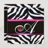 PINK, PAARSE ZWARTE WITTE ZEBRA FUR MONOGRAM fuchs Kaart (Voorkant / Achterkant)