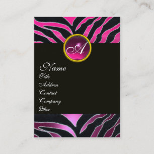 PINK, PAARSE ZWARTE WITTE ZEBRA-MONOGRAM VISITEKAARTJE