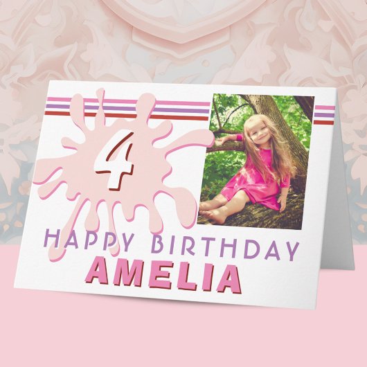 Pink Paint Splash 3 Photo Carte d'anniversaire pou