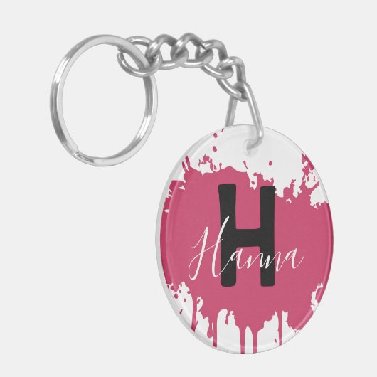 Pink Paint Splash Monogram Acrylic Bag Charm Sleutelhanger (Voorkant Links)