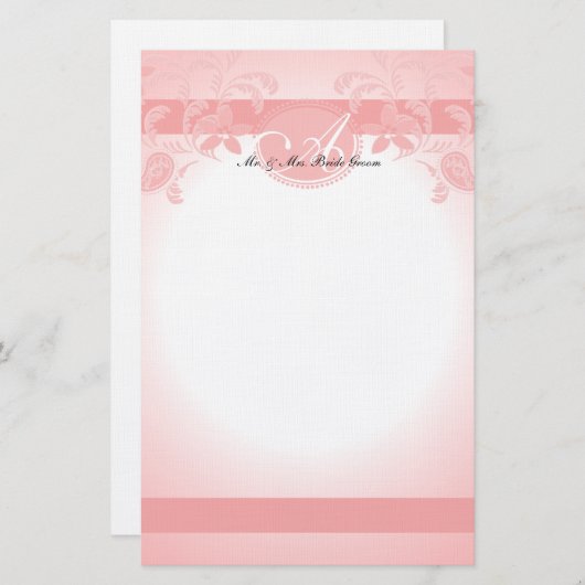 Pink Paisley Floral Monogram Briefpapier (Voorkant / Achterkant)