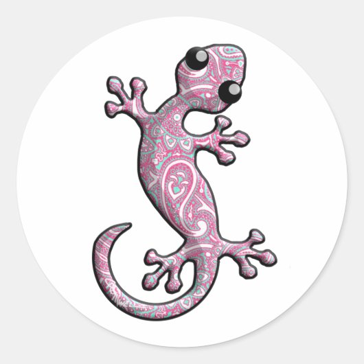 Pink Paisley Gecko Lizard Ronde Sticker (Voorkant)