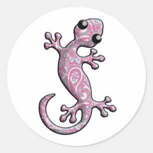 Pink Paisley Gecko Lizard Ronde Sticker