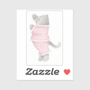 PINK PAJAMAS CAT 2"X2" VinylSticker Sticker